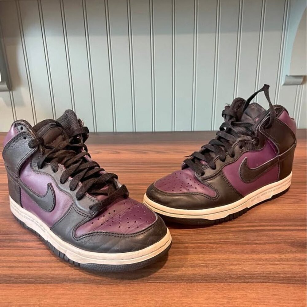 Nike Dunk High Black Purple Sneakers Size 5.5 Leather High Top Shoes